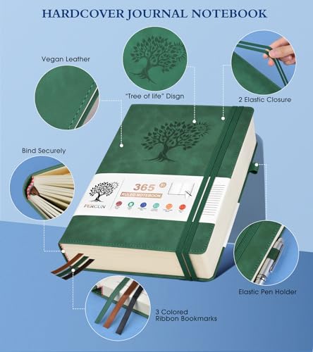 PERCUN B5 Lined Journal Notebook - 365 Page Large Leather Journals for Writing Women Men，Hardcover Notebook with 100Gsm Thick Pages，Daily Diary for Travel, Work，School，College Ruled (7.6" x 10.3") - color: Green, size: B5