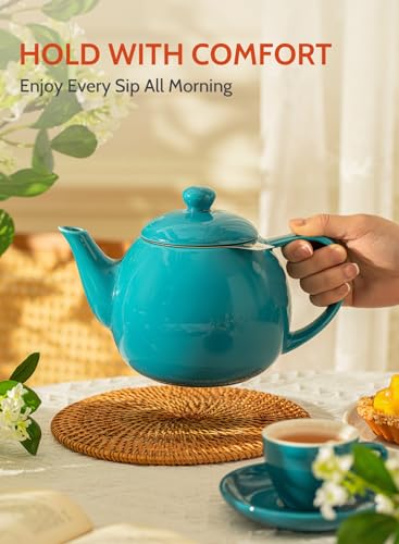 Sweese Teapot, Porcelain Tea Pot with Stainless Steel Infuser, Blooming & Loose Leaf Teapot - 27ounce, Steel Blue - color: Steel blue, size: 27oz (with infuser)