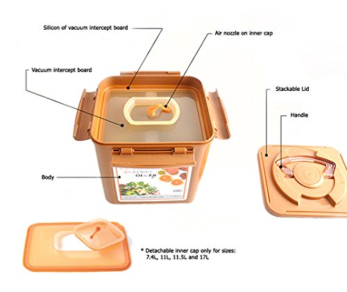 e-jen Premium Kimchi, Sauerkraut Container Probiotic Fermentation with Inner Vacuum Lid (Earthenware Brown, 2.2 gal/ 8.5L) - color: Earthenware Brown, size: 2.2 gal