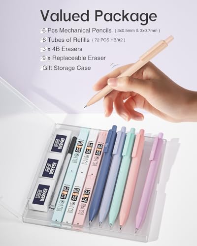 Nicpro Pastel Mechanical Pencil Set, 0.5 & 0.7mm Cute Pencils, Pack of 6 - style: 0.5mm + 0.7mm