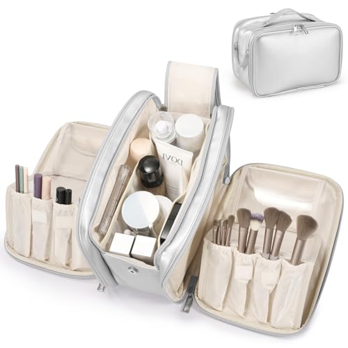 HauteHues Travel Makeup Bag Women's Large Capacity Cosmetic Organize Silver - color: Silver