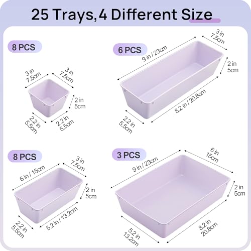 Vtopmart 25 Pack Plastic Drawer Organizers with Anti-slip Rubber Pads - color: Lilac