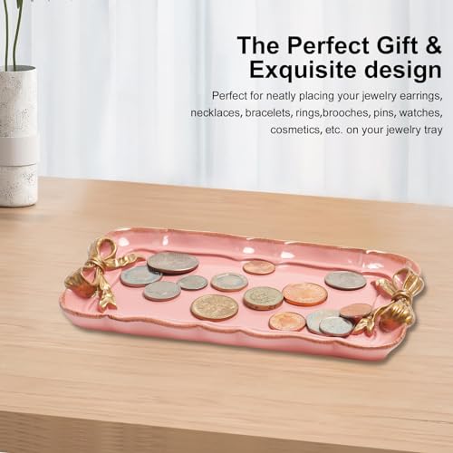 Warmtree Bow Jewelry Tray, Coquette Trinket Dish, Vanity Decor - color: Pink