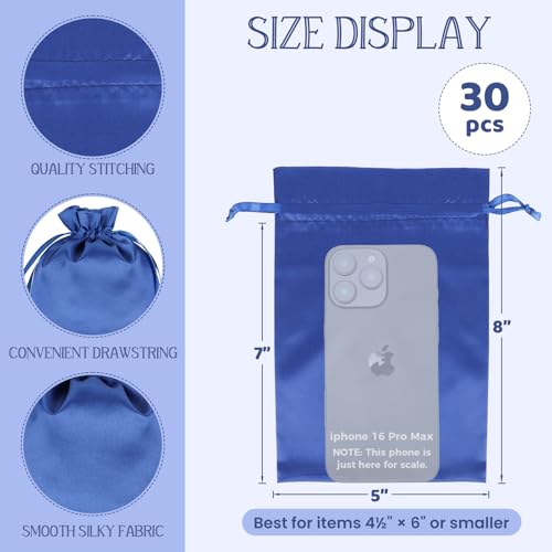 30Pcs Satin Gift Bags, 5x8 Blue Cloth Drawstring Pouch - color: Blue, size: 5×8 in