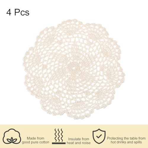 uxcell Lace Doilies, 4pcs 8" - Cotton Woven Round Crochet Coaster, Floral Design Fabric Handmade Placemat for Drink Wedding Party Decoration (Beige) - color: Beige