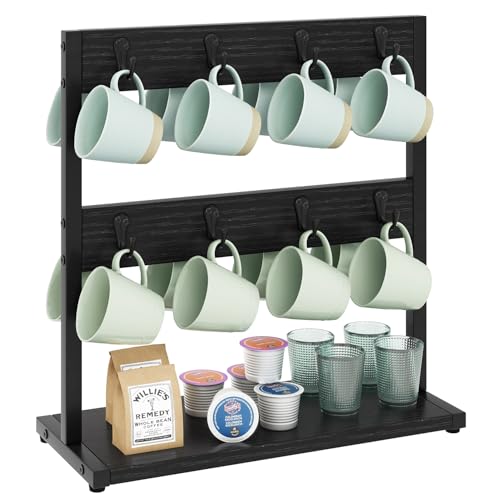 IBUYKE Coffee Mug Holder for Countertop,16 Hook Mug Tree,Black TBJ001B - color: Black, size: no shelf(16 mugs)
