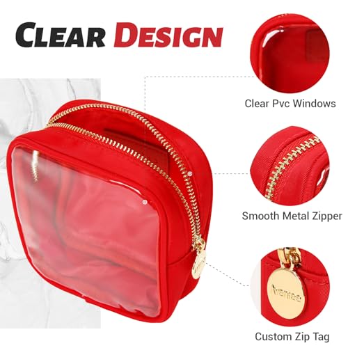 Aveniee Clear Makeup Bag Small, Mini Cosmetic Bag for Inside Purse, Cute Zipper Pouches Car Organizer Bag Travel Toiletry Lipstick Pouch-Red - color: Red
