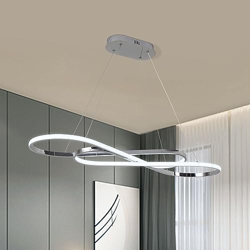 Modern Chandelier,Led Chandelier for Kitchen Island Lighting,Modern Led Pendant Light for Kitchen Island Chandelier Over Table,Dimmable Modern Chandeliers for Dining Room Light Fixture with Remote - color: Electroplated Chrome, size: 39.37in