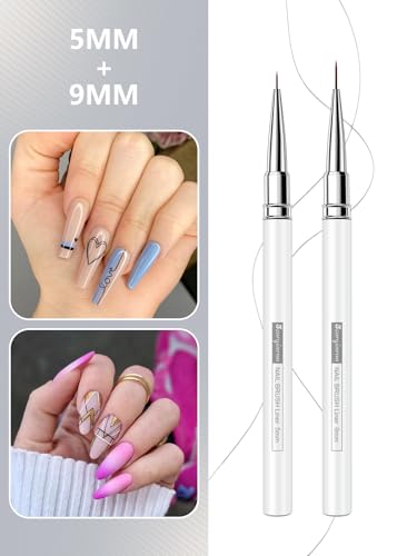Nail Liner Brush, Fine Line Nail art Brushes 5/9/15/20/25mm Thin Line Nail Brushes Detail Drawing, Liner Brush for Nails Gel (White) - color: White
