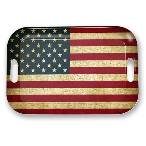 Serving Trays with Handles, 14.5 x 9.8 inch Rectangular Plastic Tray for Restaurant, Kitchen, Vintage United States of America Flag - color: Vintage United States of America Flag