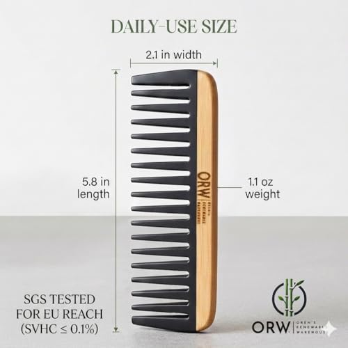 ORW Wide Tooth Comb, Bamboo Detangling Comb for Curly Hair, Wet & Dry Hair