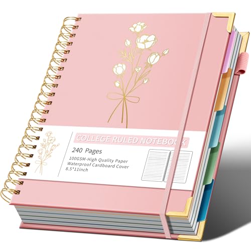 Ovesmusl 5-Subject Hardcover Spiral Notebook, 8.5" x 11", College Ruled - color: Pink, size: 8.5"x11"