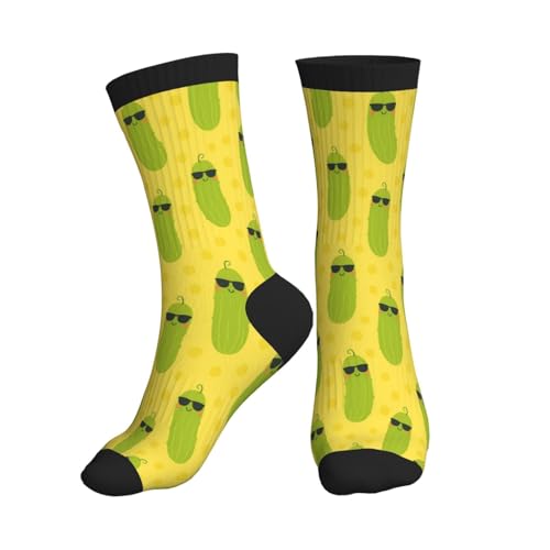 Crew Athletic Socks Funny Crazy Casual Sports Novelty Dress Socks for Women Men Running Hiking - color: Cute Yellow Green Pickle