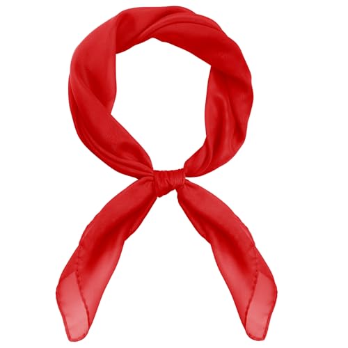Pistha Chiffon Scarf Ribbon Neck Scarf Square Handkerchief 25.5 inch - color: Red