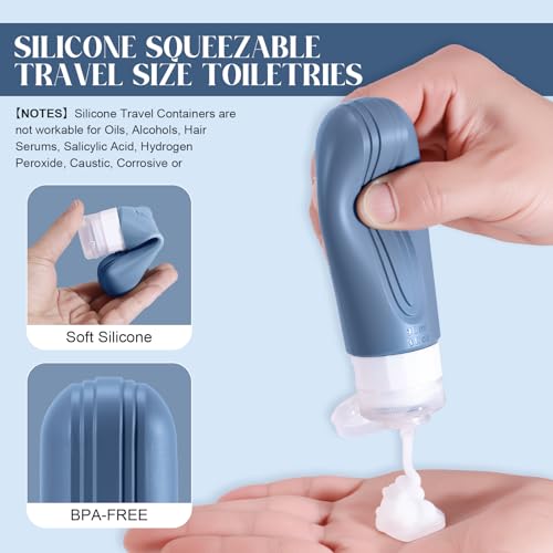 Travel Bottles for Toiletries, 3oz TSA Approved Travel Size Toiletries, Silicone Leak-Proof Refillable Containers, Squeezable Liquid Essentials Bottles W/Clear Bag (BLUE) - color: BLUE