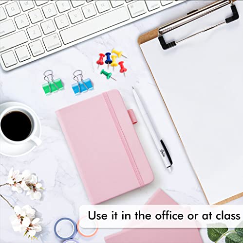 feela 6 Pack Pocket Small Notebooks Bulk, Mini Cute Memo Notepads Hardcover College Ruled Lined Journals with Pen Holder for Women Girls Office School, with 6 Black Pens, 3.5”x 5.5”, A6, Rose Pink - color: 6 Rose Pink