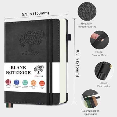Blank Journal Notebook 5.9"×8.5", Leather Sketchbook,160 Pages Sketch book - color: Black, size: Blank Page