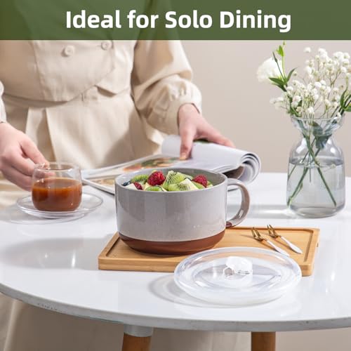 Jumbo Ceramic Soup Bowl with Lid, Microwave Safe - Grey - color: Gray, size: Set of 1