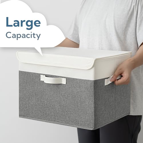 GRANNY SAYS Memory Keepsake Storage Box, Fabric Storage Bins with Lids - color: Gray & White, size: Extra Large