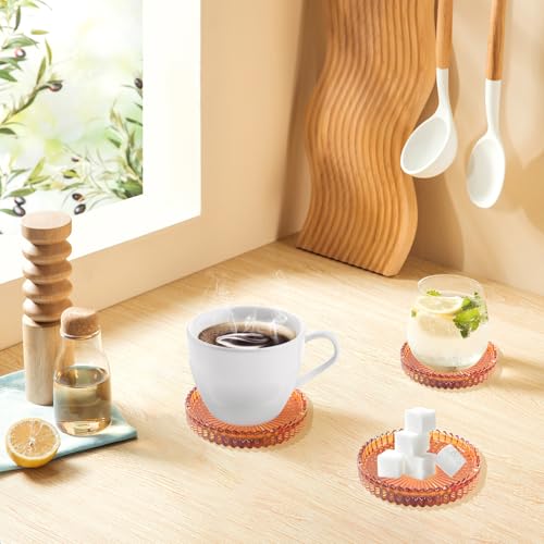 Crystal Glass Coaster 6 Pack Round Cup Drinks Coasters,Amber - color: Amber