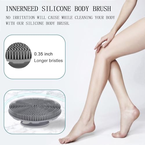 INNERNEED Food-Grade Soft Silicone Body Scrubber Shower Brush, Black+Gray - color: (Set) Black+gray