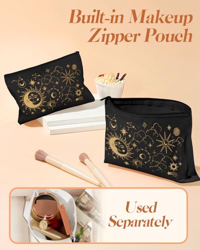 Miss Adola Canvas Tote Bag with Matching Makeup Pouch - color: Sun Moon Sign