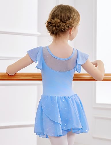 Zaclotre Girls Ballet Leotards Ruffle Sleeve Sparkle Dance Leotard - color: Baby Blue, size: 2-3T