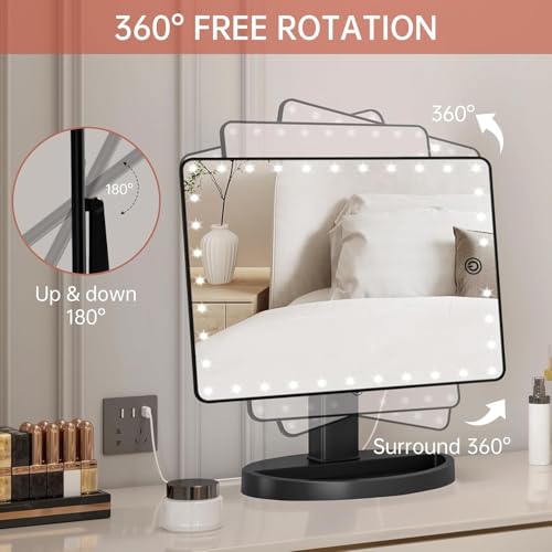 FUNTOUCH Large Lighted Makeup Mirror with Lights (Black) - color: Black D