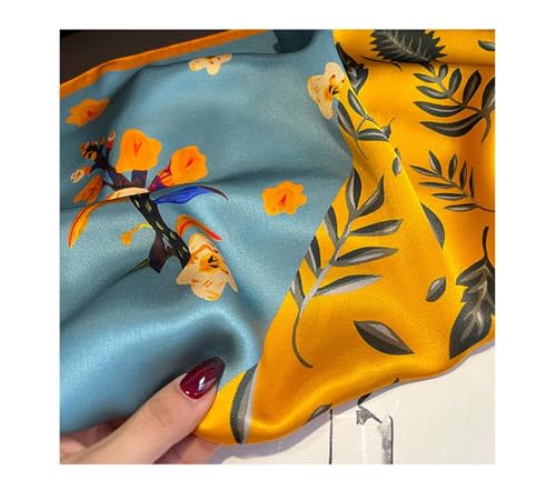 100% Pure Mulberry Silk Scarf 26" Women Square Scarf Head Scarf Neck scarf - color: Blue Yellow