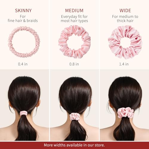 Silk Scrunchie 1.4" Medium Wide 6A 22 Momme 100% Mulberry Silk Hair Ties,Gentle on Hair No Damage No Crease for Women Girls Curly Thick Wavy Hair,Sample Fabric Provided (1, Peacock Blue) - color: Peacock Blue