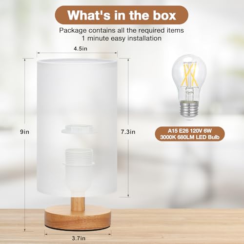 Fenmzee Small Table Lamps (White Shade - Wood Base, 9" Inline Control) - color: White Shade - Wood Base