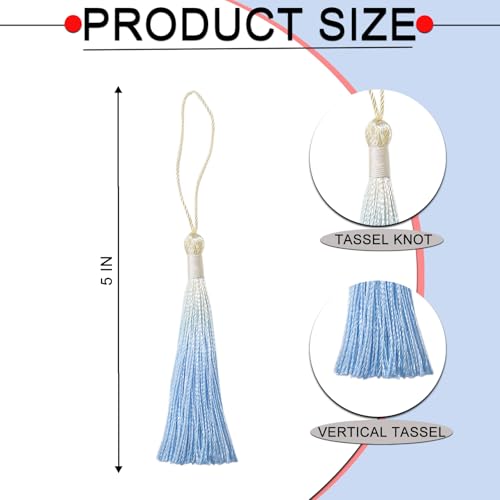 50Pcs 5 Inch Bulk Bookmark Tassel Kit for Graduation, Keychain(Beige Blue) - color: Beige&blue