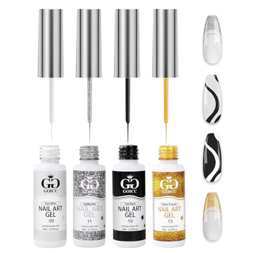 Gel Nail Art Polish Set 4 Colors Thin Brush Liner for French Tip Design - color: B4