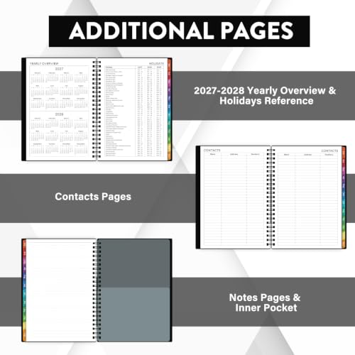 2027 Planner - 2027 Planner Weekly and Monthly, Jan 2027 - Dec 2027, 2027 Calendar Planner with Colorful Tabs, 6.25" × 8.3", Strong Twin-Wire Binding, Back Pocket, Holidays - color: Black