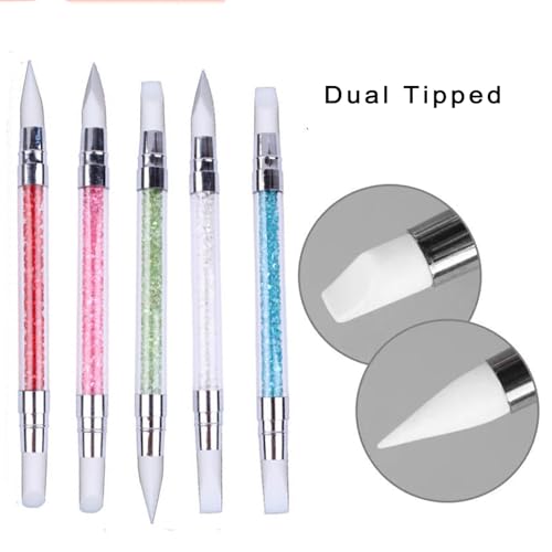 5 Pcs Nail Art Sculpture Pen Dual Tipped Silicone Nail Tools Nail Art Silicone Brushes for Design Nail Carving Drawing Shaping Effect - color: e-5pcs