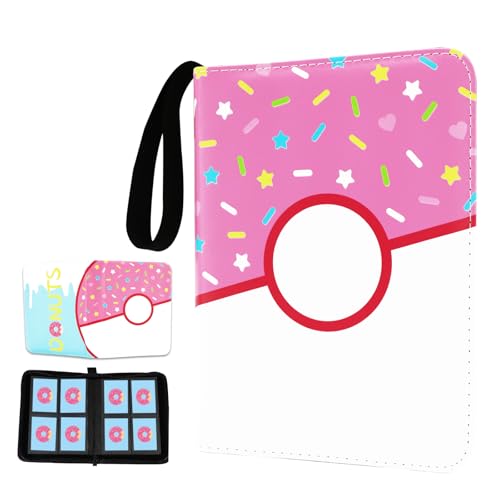 4 Pocket Portfolio Card Binder 240 Card Holder Album, Pink Donut Trading Cards Holder Zipper Binder for Girl Teen Collection (Pink Donut, 240 Pocket (Portfolio)) - color: Pink Donut, size: 240 Pocket