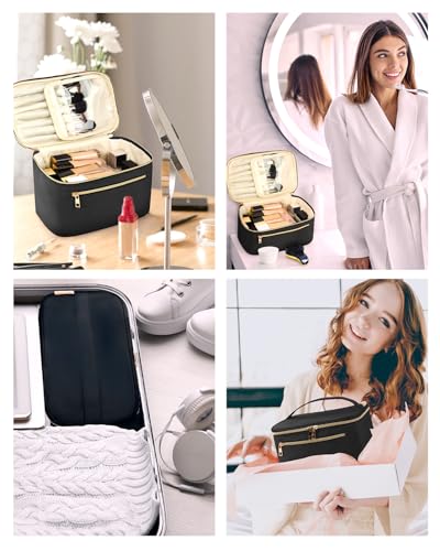 Wandering Nature Makeup Bag, Women Travel Make Up Vanity Case with Handle - color: Black, size: Large