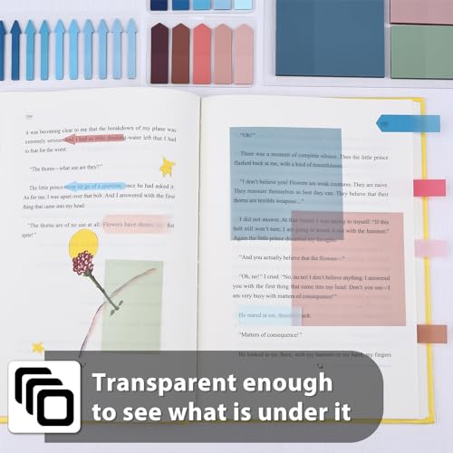 1100 Sheets Transparent Sticky Notes, Clear Book Tabs and See Through Arrow Page Markers, Writable Annotation Index Flags Tapes for School Office Supplies (Vintage) - color: Vintage