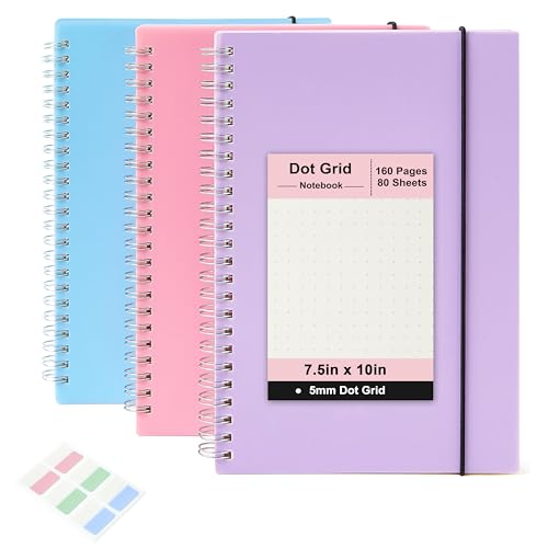 3 Pack Spiral Dot Grid Notebook B5 Size 7.6"x10" - size: B5 (7.6"x10"), style: Dot Grid