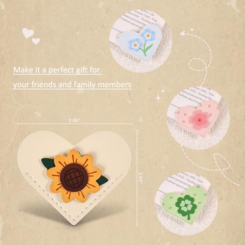 VYRANA 4Pcs Leather Heart Bookmarks - Cute Corner Book Marks Sets for Reading, Floral Read Lover Gifts for Women Men Kids Girl Readers, Pretty Book Markers for Reading, Aesthetic Gifts for Planner - style: Heart Flower