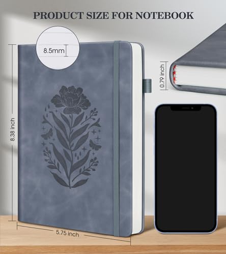 Lined Journal Notebook for Men Women, A5 Leather Journals for Writing, 200 Pages College Ruled Journal Notebook, Travel Daily Journal Notebook for Work School, Note Taking 5.75'' X 8.38'' Grayblue - color: Grayblue