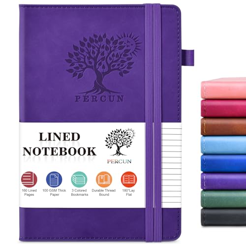 Lined Notebook 5.9"x8.5", Hardcover Leather Journal for Women Men,160 Pages - color: Purple, size: Lined Page