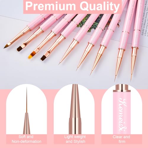 KEMEISI Nail Art Brush Set, 9PCS Double-Ended Acrylic Liner Brush Dotting Pen for Gel Polish, Nail Design Tools for Professional Manicure DIY Home Salon - color: Pink