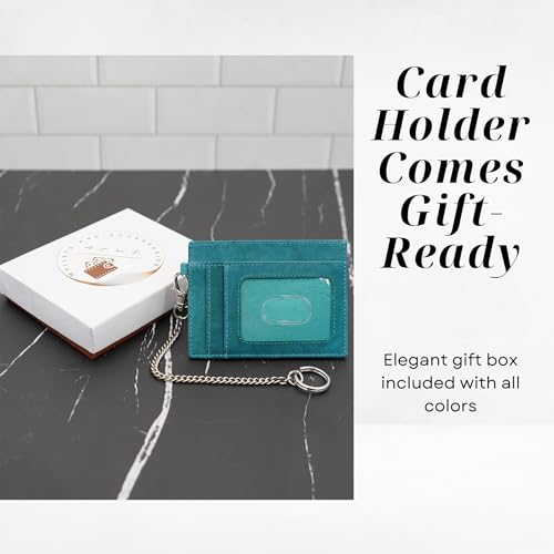 Leather Credit Card Holder with Keychain, Slim RFID Wallet (Tan) - color: Tan
