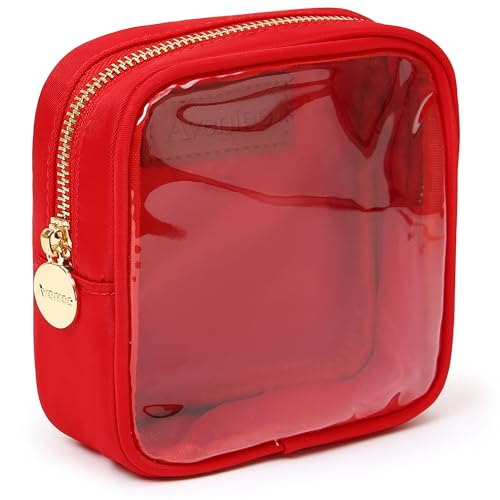 Aveniee Clear Makeup Bag Small, Mini Cosmetic Bag for Inside Purse, Cute Zipper Pouches Car Organizer Bag Travel Toiletry Lipstick Pouch-Red - color: Red