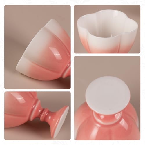 KAMMAK Tea Cup, 1.8oz Small Ceramic Tea Cups Set of 2 for Home, Tea Party, Office, Cute Porcelain Teacups with Short Stem, Chinese Kungfu Tea Set for Hot/Cold Drink (White and Red) - style: 692N+693N White and Red