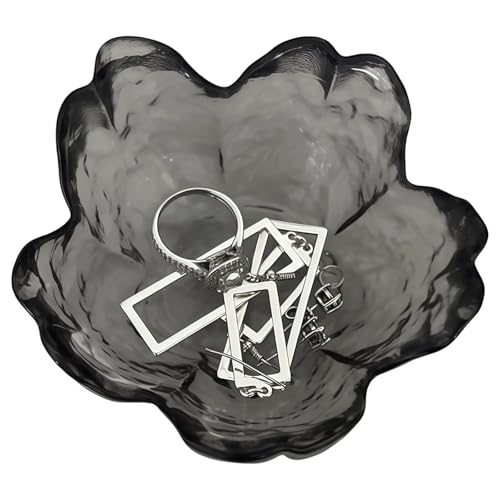 Black Crystal Flower Jewelry Ring Dish, Clear Trinket Bowl, Cute Nightstand Decor Ring Holder for Women, Home Decor Gifts for Women, Wedding, Birthday, Mother's Day - color: Crystal Black