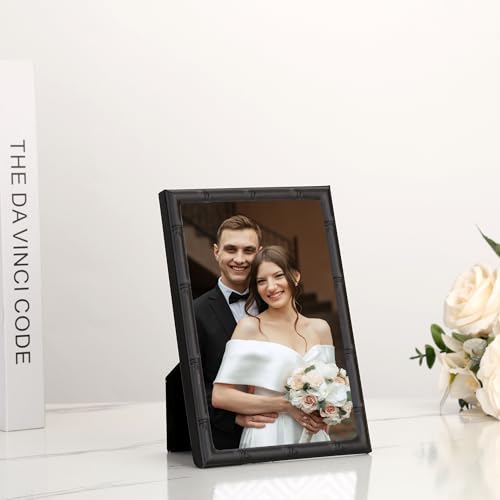 YiPinYin Black 4x6'' Bamboo Detail Design Metal Picture Frame 2pack,Class 6x4'' Metal Photo Frames With Real Glass and Soft Touch Velvet & Backing for Desktop and Wall Décor - color: Black, size: 4x6Inch 2PK