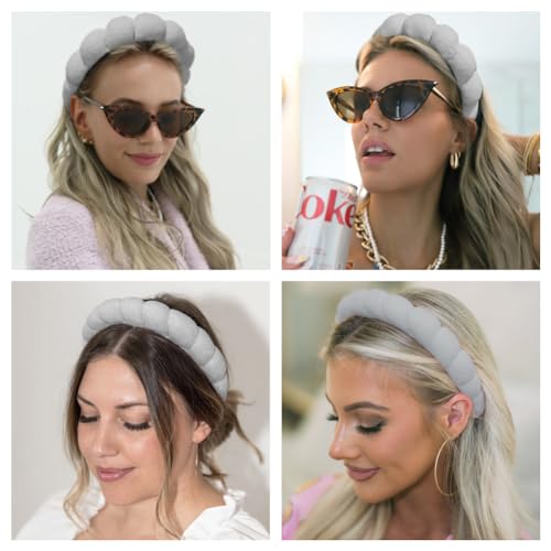 AOENJIE Spa Headbands for Washing Face or Makeup, Sponge Bubble Skincare Headbands, Puffy Terry Cloth Hairband for Women, Skin Care Makeup Headwear Hair Accessories for Girls(Gray) - color: Gray