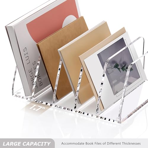SANRUI Clear Acrylic Mail Sorter Desk Bill Organizer Holder, 5 Compartments - size: 5 Compartments Tilted Enlarge